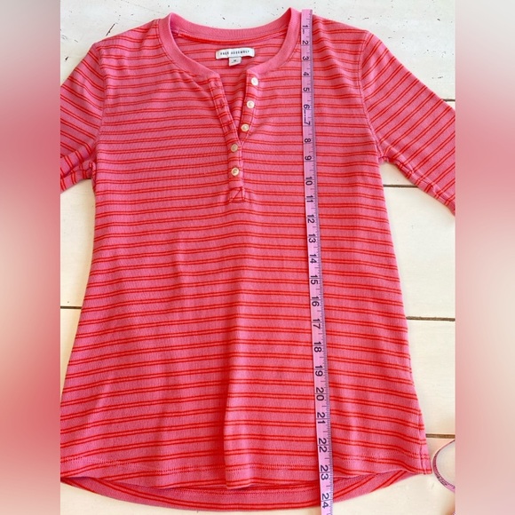 Free Assembly Striped Ribbed Henley Top Women’s Medium Pink Short Sleeve Y2K - Picture 5 of 7